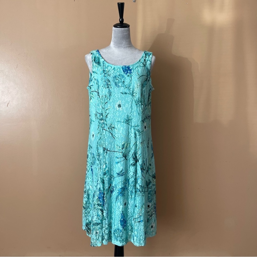 Perceptions Turquoise Floral Lace Midi Dress size 1x - Picture 2 of 7
